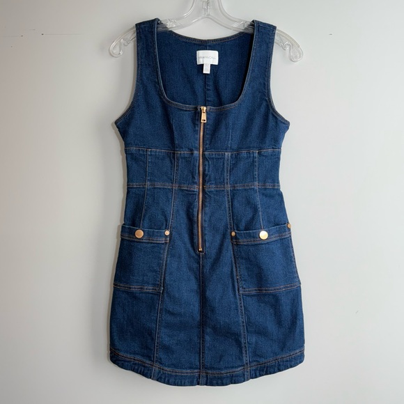 Alice McCall Revolve On and Off Jean Denim Mini Dress US 6 Stretch Square Neck - Picture 5 of 16